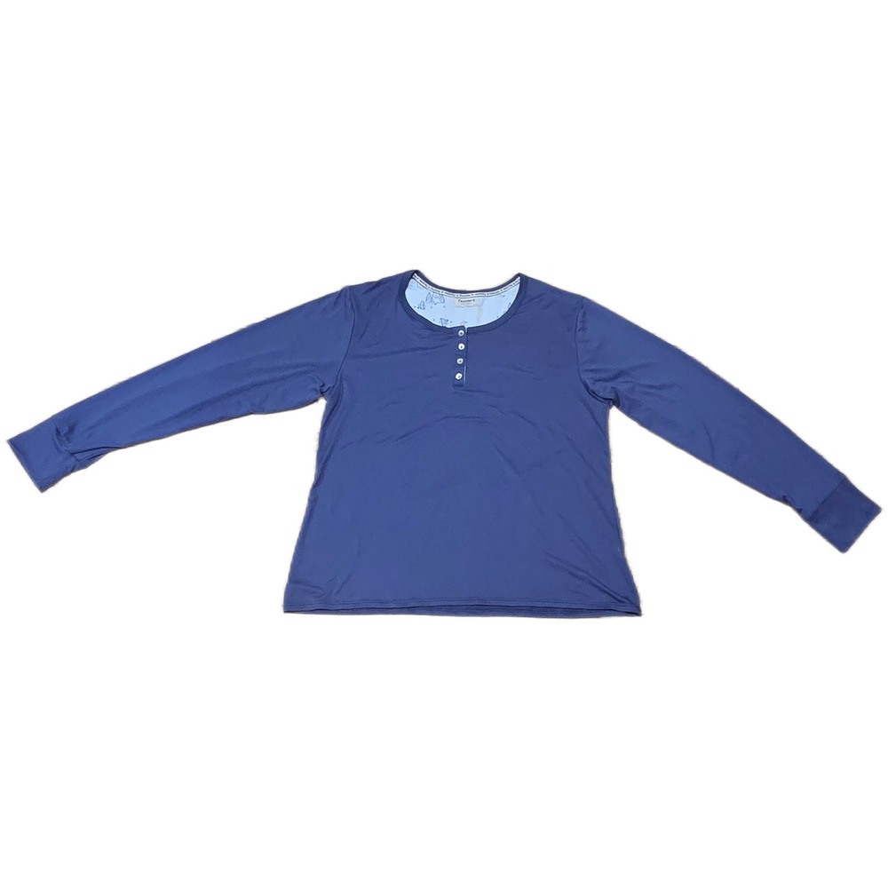 Bearpaw Womens Navy Blue Henley Long Sleeve Pajama Sleep Shirt Top Size XL